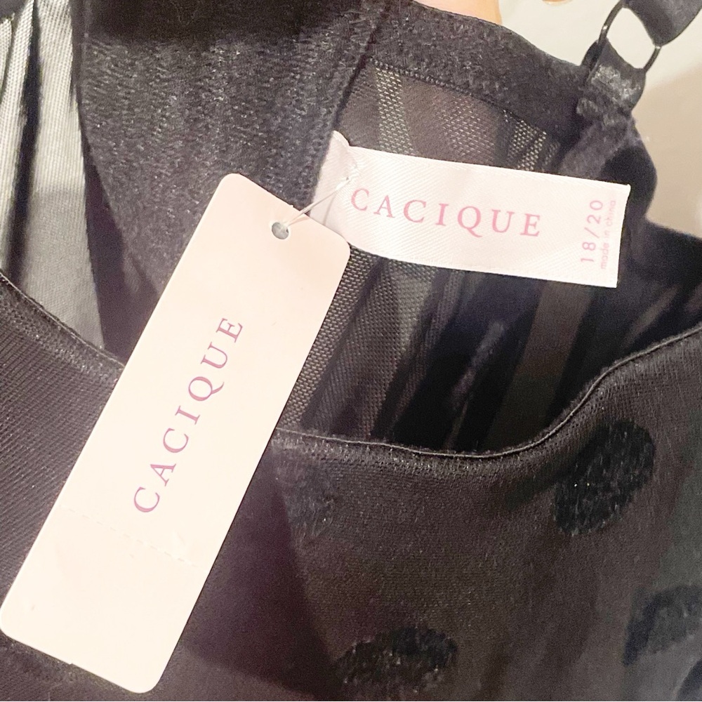CACIQUE Plus 18/20 Black Dot Pink Mesh Lingerie Corset Top Coquette Goth Bustier - Picture 3 of 4